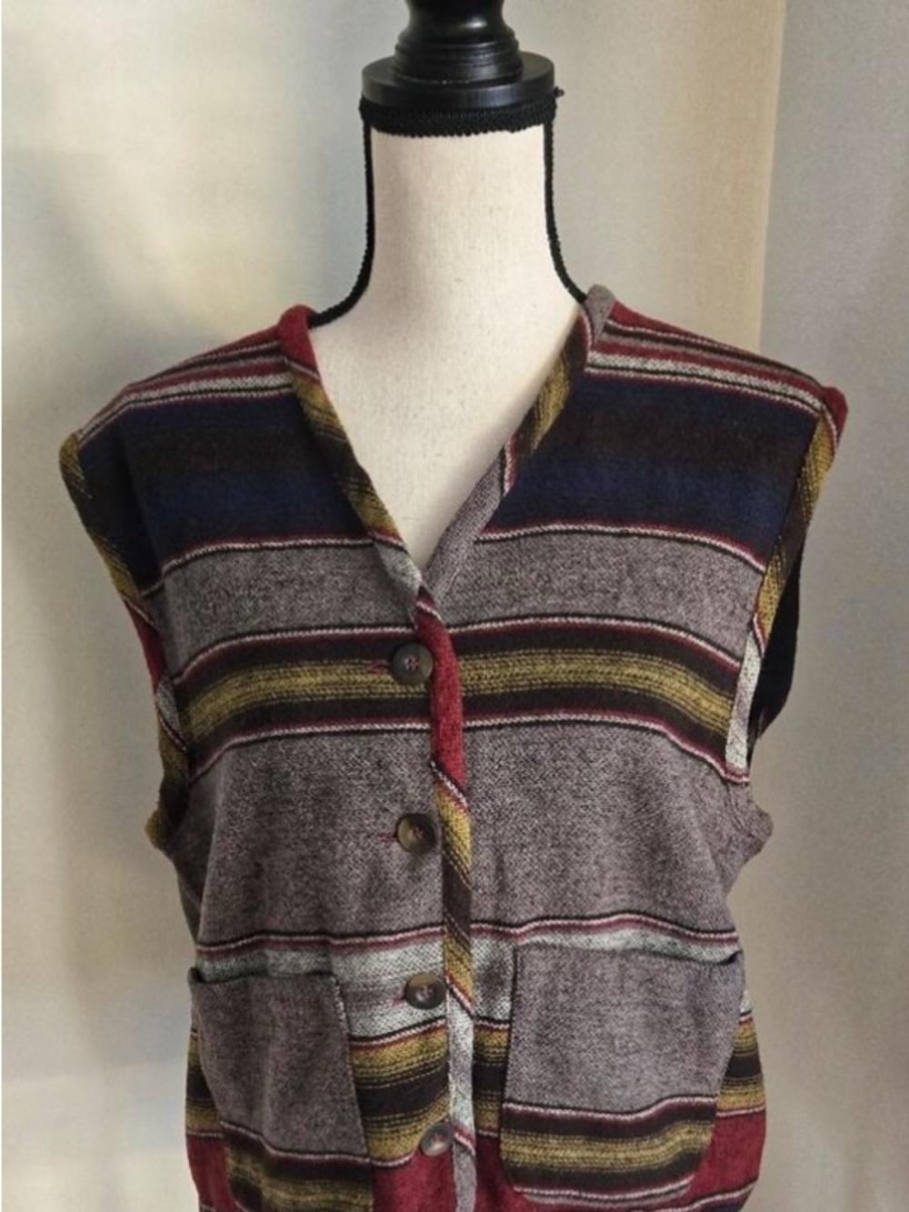 Vintage Partners 90s Y2K Aztec Grandma Cottagecore Button Vest Medium